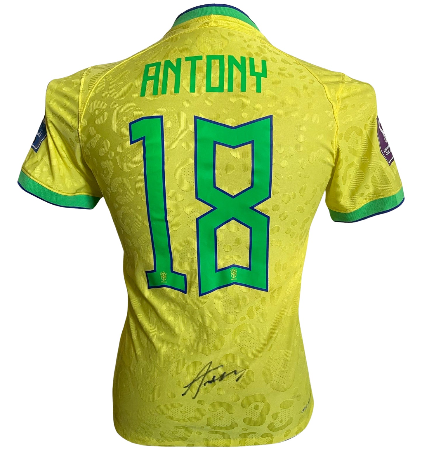 Antony Dos Santos and Roberto Carlos Signed Brazil 2022 World Cup Home Shirt