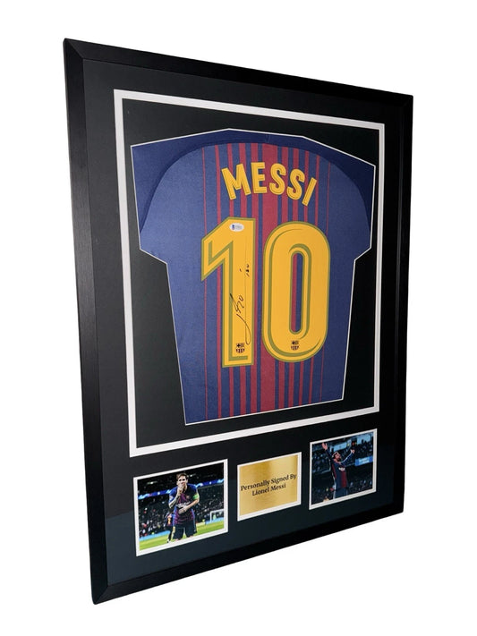 Lionel Messi Signed And Framed Fc Barcelona Shirt Jersey Beckett COA